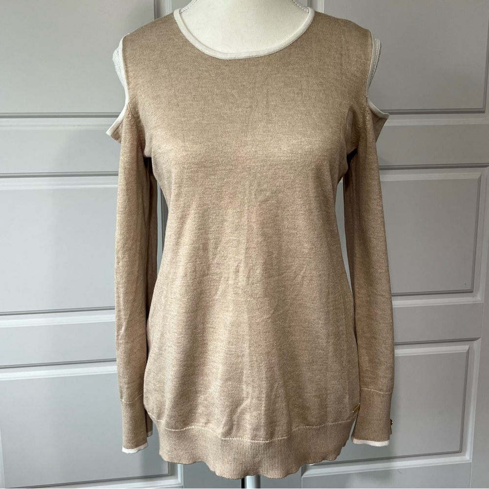 Calvin Klein Cold Shoulder Sweater Long Sleeve Knit Top Lightweight Pullover SM